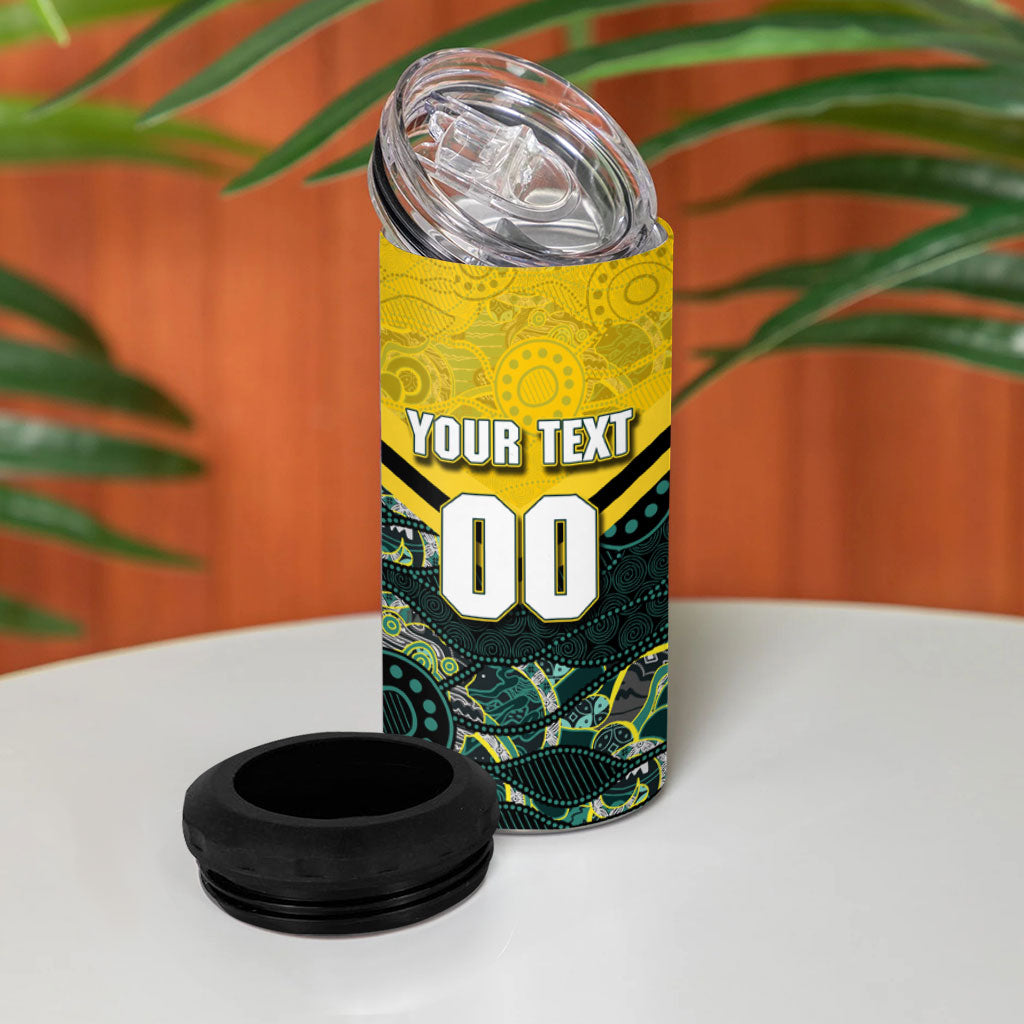 Personalised Kangaroos Rugby 4 in 1 Can Cooler Tumbler Aboriginal Pattern Australia Colors Tribal Sports