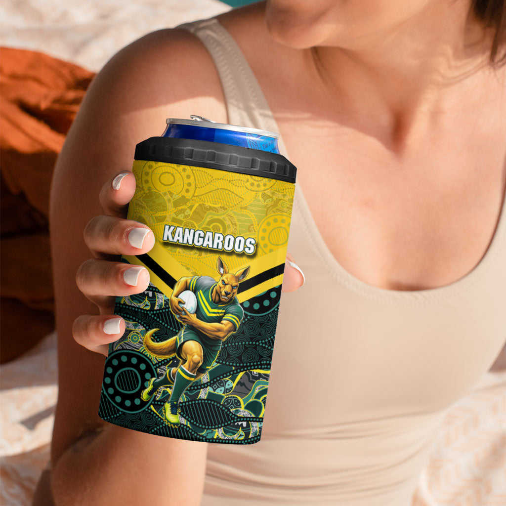 Personalised Kangaroos Rugby 4 in 1 Can Cooler Tumbler Aboriginal Pattern Australia Colors Tribal Sports