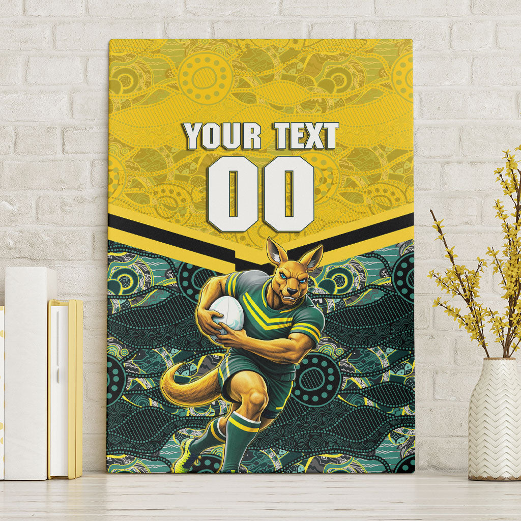 Personalised Kangaroos Rugby Canvas Wall Art Aboriginal Pattern Australia Colors Tribal Sports