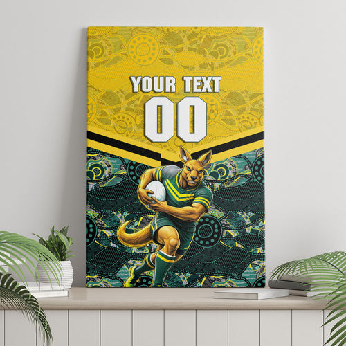 Personalised Kangaroos Rugby Canvas Wall Art Aboriginal Pattern Australia Colors Tribal Sports