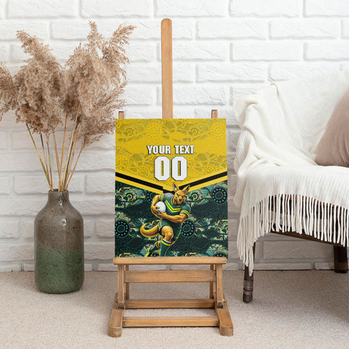 Personalised Kangaroos Rugby Canvas Wall Art Aboriginal Pattern Australia Colors Tribal Sports