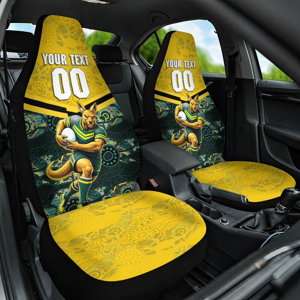 Personalised Kangaroos Rugby Car Seat Cover Aboriginal Pattern Australia Colors Tribal Sports