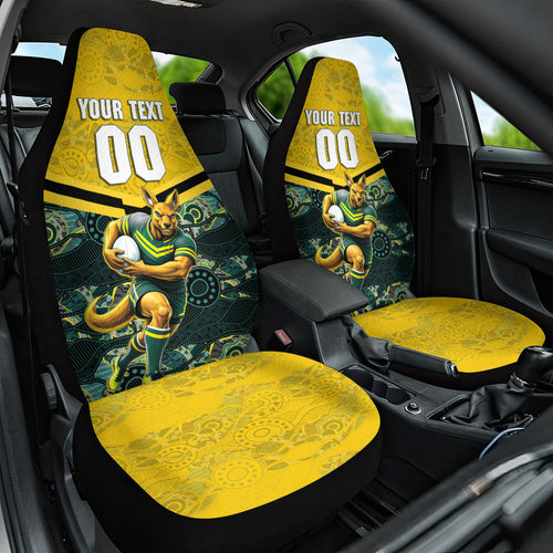 Personalised Kangaroos Rugby Car Seat Cover Aboriginal Pattern Australia Colors Tribal Sports