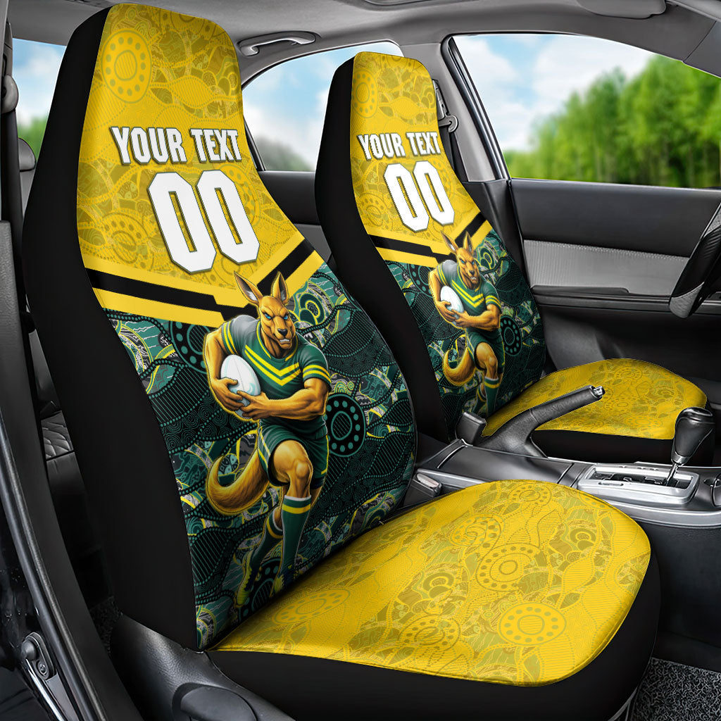 Personalised Kangaroos Rugby Car Seat Cover Aboriginal Pattern Australia Colors Tribal Sports