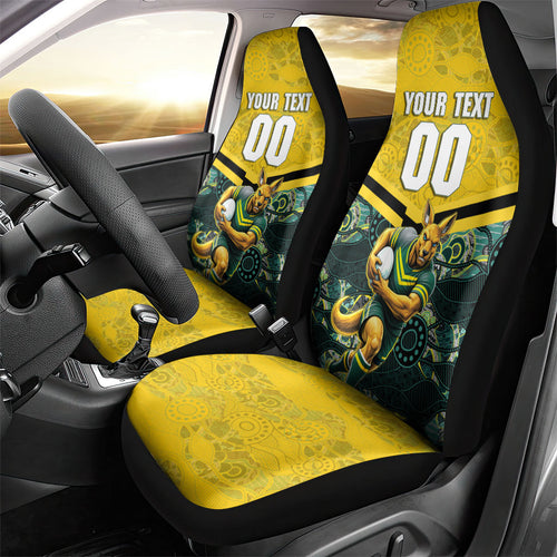 Personalised Kangaroos Rugby Car Seat Cover Aboriginal Pattern Australia Colors Tribal Sports