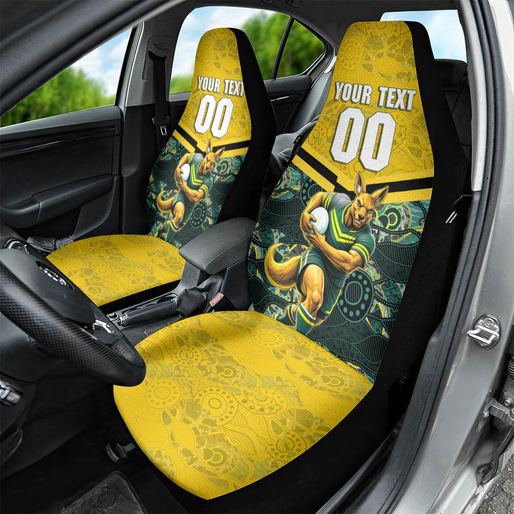 Personalised Kangaroos Rugby Car Seat Cover Aboriginal Pattern Australia Colors Tribal Sports