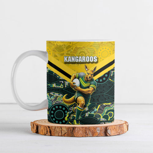 Personalised Kangaroos Rugby Ceramic Mug Aboriginal Pattern Australia Colors Tribal Sports