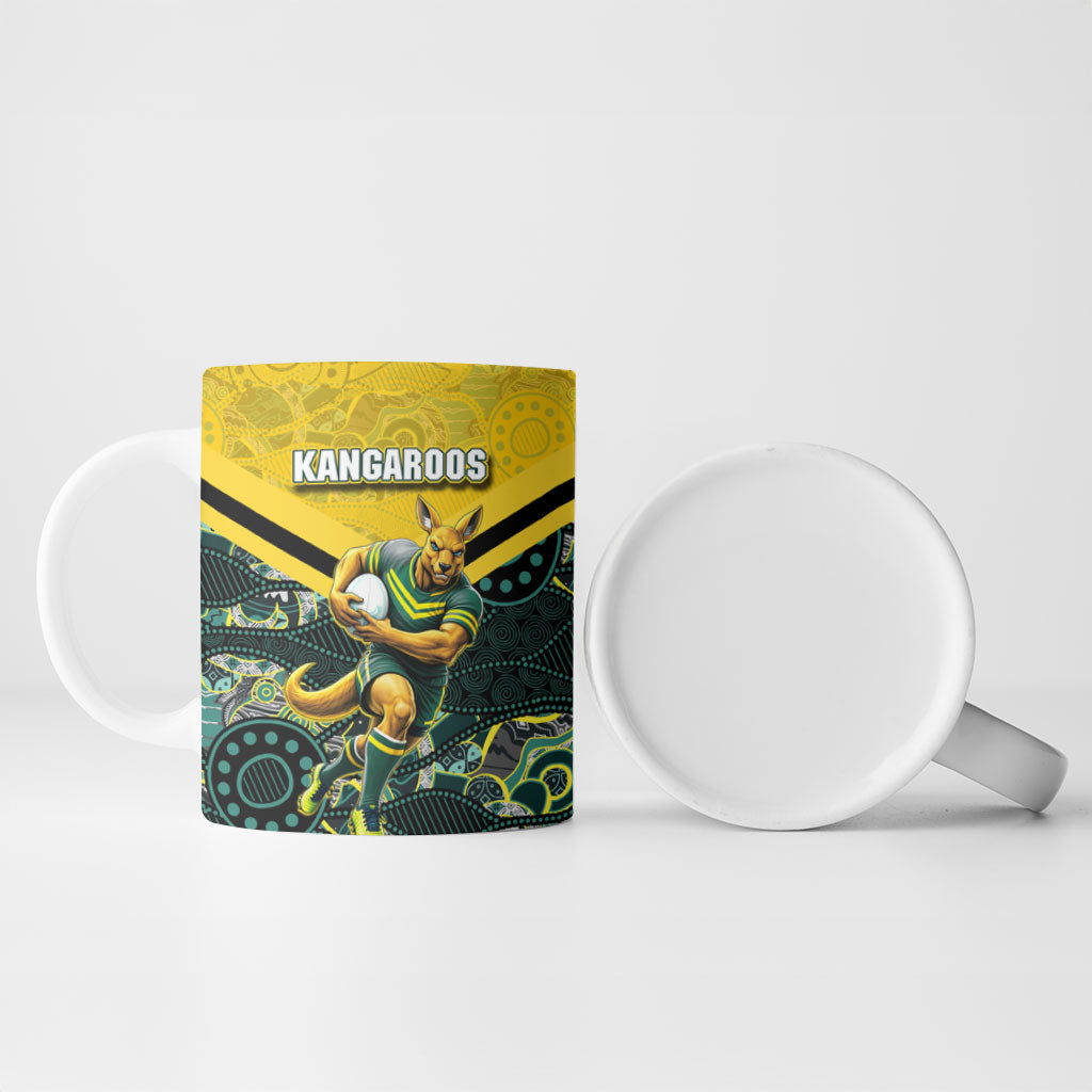 Personalised Kangaroos Rugby Ceramic Mug Aboriginal Pattern Australia Colors Tribal Sports