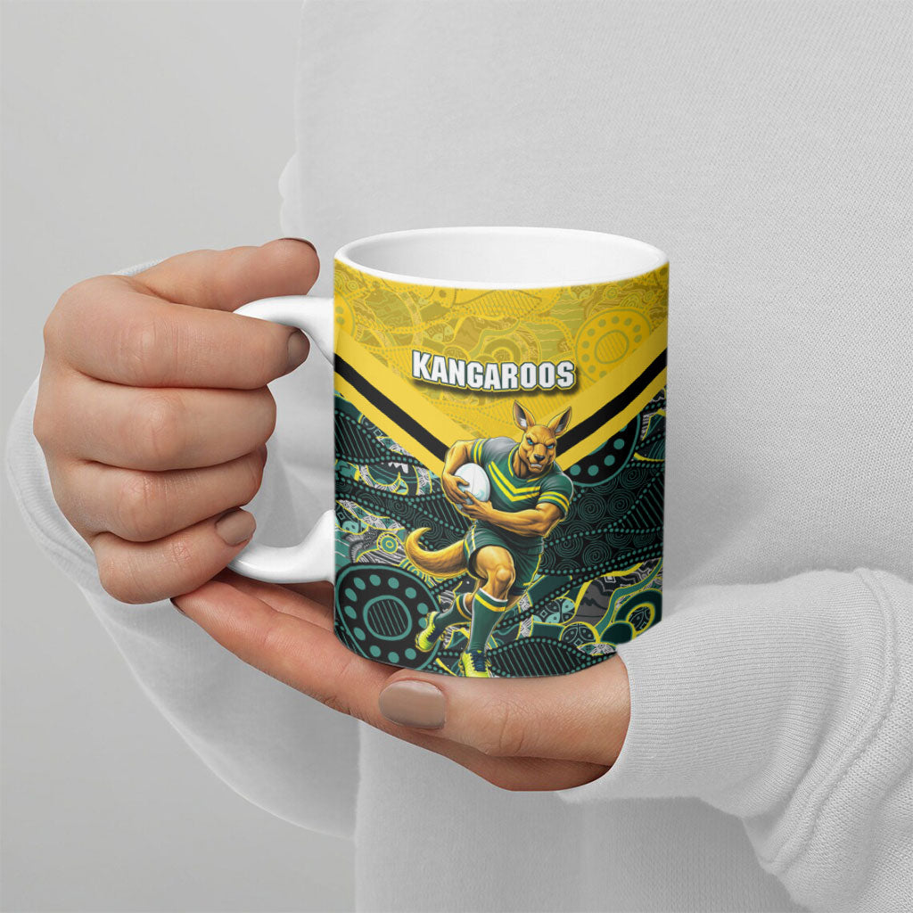 Personalised Kangaroos Rugby Ceramic Mug Aboriginal Pattern Australia Colors Tribal Sports