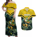 Personalised Kangaroos Rugby Couples Matching Off Shoulder Maxi Dress and Hawaiian Shirt Aboriginal Pattern Australia Colors Tribal Sports