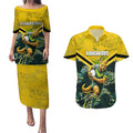 Personalised Kangaroos Rugby Couples Matching Puletasi and Hawaiian Shirt Aboriginal Pattern Australia Colors Tribal Sports
