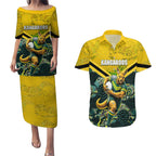 Personalised Kangaroos Rugby Couples Matching Puletasi and Hawaiian Shirt Aboriginal Pattern Australia Colors Tribal Sports