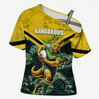 Personalised Kangaroos Rugby Cross Shoulder Shirt Aboriginal Pattern Australia Colors Tribal Sports