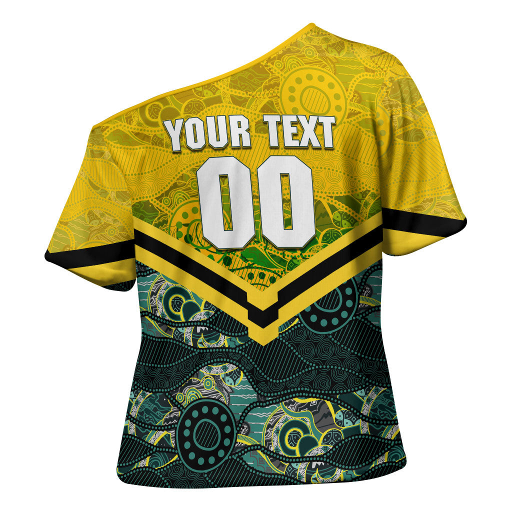 Personalised Kangaroos Rugby Cross Shoulder Shirt Aboriginal Pattern Australia Colors Tribal Sports