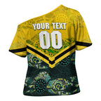 Personalised Kangaroos Rugby Cross Shoulder Shirt Aboriginal Pattern Australia Colors Tribal Sports