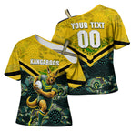 Personalised Kangaroos Rugby Cross Shoulder Shirt Aboriginal Pattern Australia Colors Tribal Sports