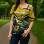 Personalised Kangaroos Rugby Cross Shoulder Shirt Aboriginal Pattern Australia Colors Tribal Sports