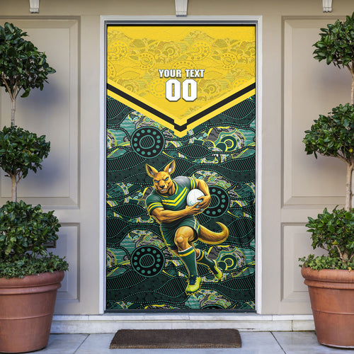 Personalised Kangaroos Rugby Door Cover Aboriginal Pattern Australia Colors Tribal Sports