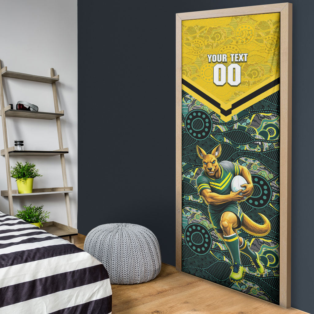 Personalised Kangaroos Rugby Door Cover Aboriginal Pattern Australia Colors Tribal Sports