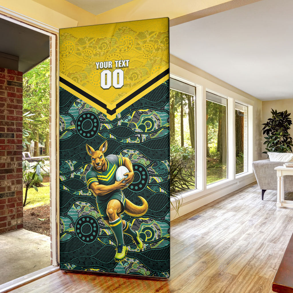 Personalised Kangaroos Rugby Door Cover Aboriginal Pattern Australia Colors Tribal Sports