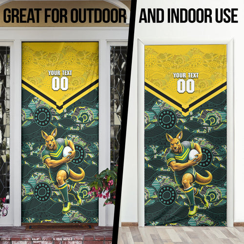 Personalised Kangaroos Rugby Door Cover Aboriginal Pattern Australia Colors Tribal Sports
