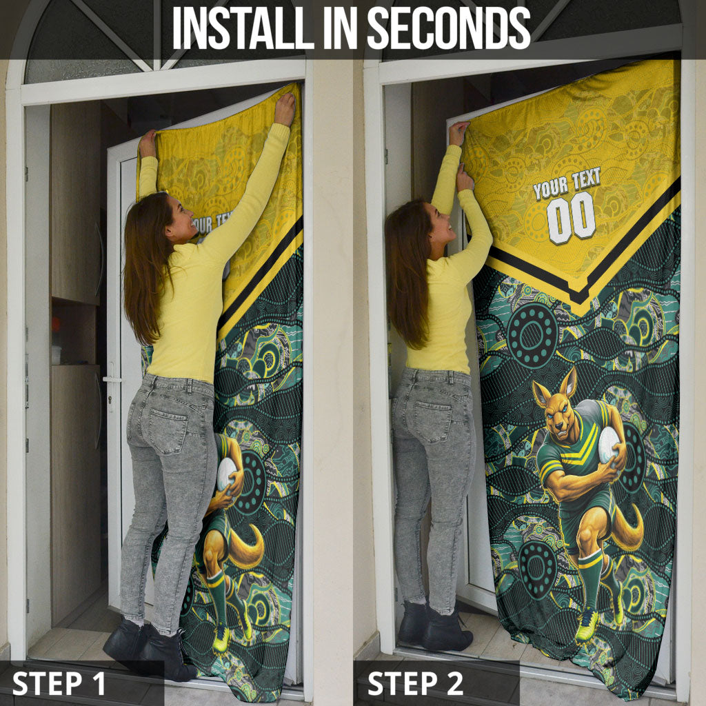 Personalised Kangaroos Rugby Door Cover Aboriginal Pattern Australia Colors Tribal Sports