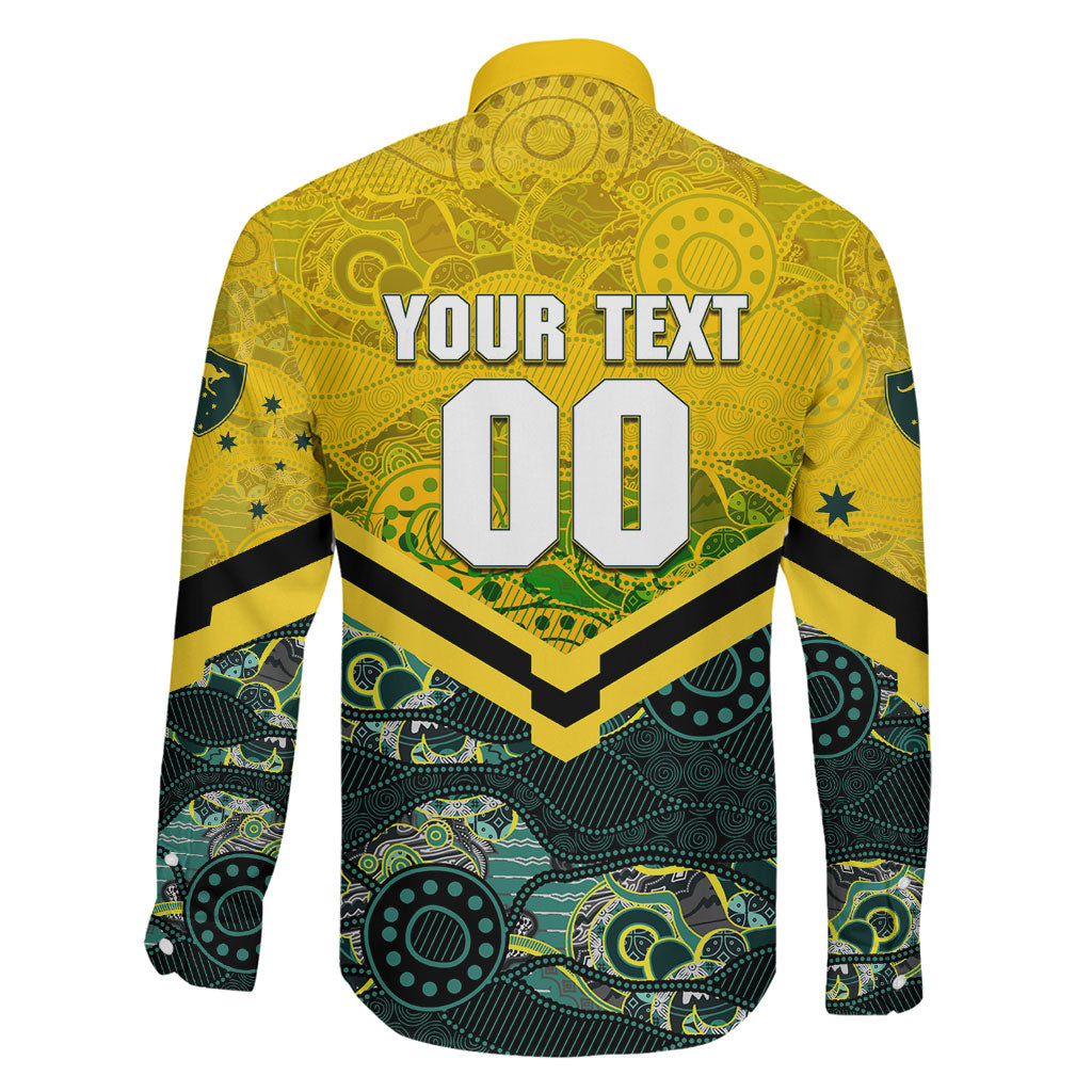 Personalised Kangaroos Rugby Family Matching Off The Shoulder Long Sleeve Dress and Hawaiian Shirt Aboriginal Pattern Australia Colors Tribal Sports