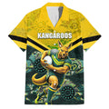 Personalised Kangaroos Rugby Family Matching Off Shoulder Maxi Dress and Hawaiian Shirt Aboriginal Pattern Australia Colors Tribal Sports