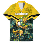Personalised Kangaroos Rugby Family Matching Off Shoulder Maxi Dress and Hawaiian Shirt Aboriginal Pattern Australia Colors Tribal Sports