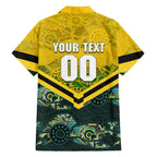 Personalised Kangaroos Rugby Family Matching Off Shoulder Maxi Dress and Hawaiian Shirt Aboriginal Pattern Australia Colors Tribal Sports
