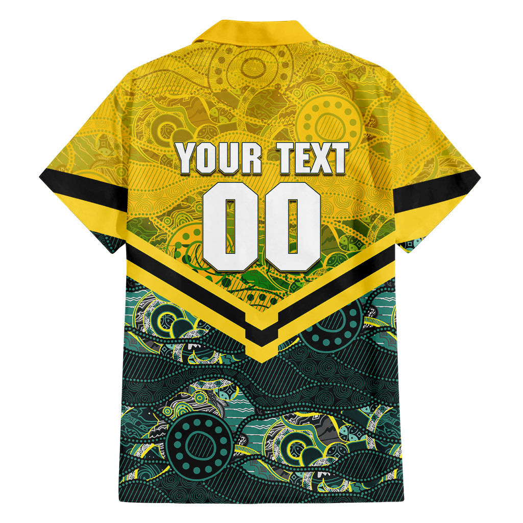 Personalised Kangaroos Rugby Family Matching Off Shoulder Short Dress and Hawaiian Shirt Aboriginal Pattern Australia Colors Tribal Sports