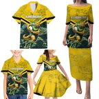 Personalised Kangaroos Rugby Family Matching Puletasi and Hawaiian Shirt Aboriginal Pattern Australia Colors Tribal Sports