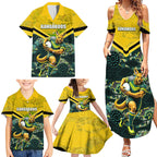 Personalised Kangaroos Rugby Family Matching Summer Maxi Dress and Hawaiian Shirt Aboriginal Pattern Australia Colors Tribal Sports