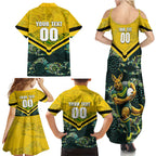 Personalised Kangaroos Rugby Family Matching Summer Maxi Dress and Hawaiian Shirt Aboriginal Pattern Australia Colors Tribal Sports