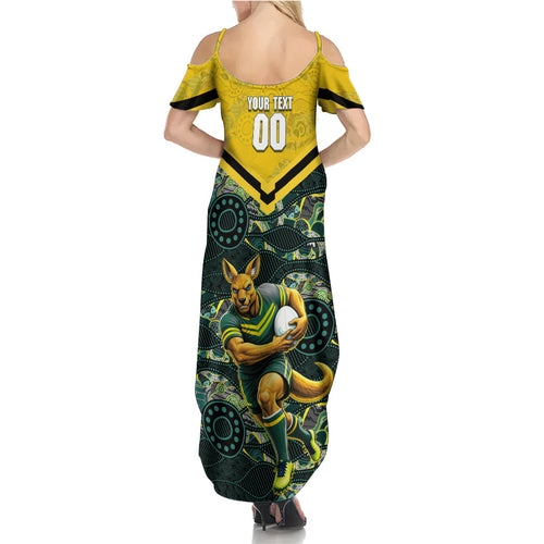 Personalised Kangaroos Rugby Family Matching Summer Maxi Dress and Hawaiian Shirt Aboriginal Pattern Australia Colors Tribal Sports