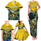 Personalised Kangaroos Rugby Family Matching Tank Maxi Dress and Hawaiian Shirt Aboriginal Pattern Australia Colors Tribal Sports