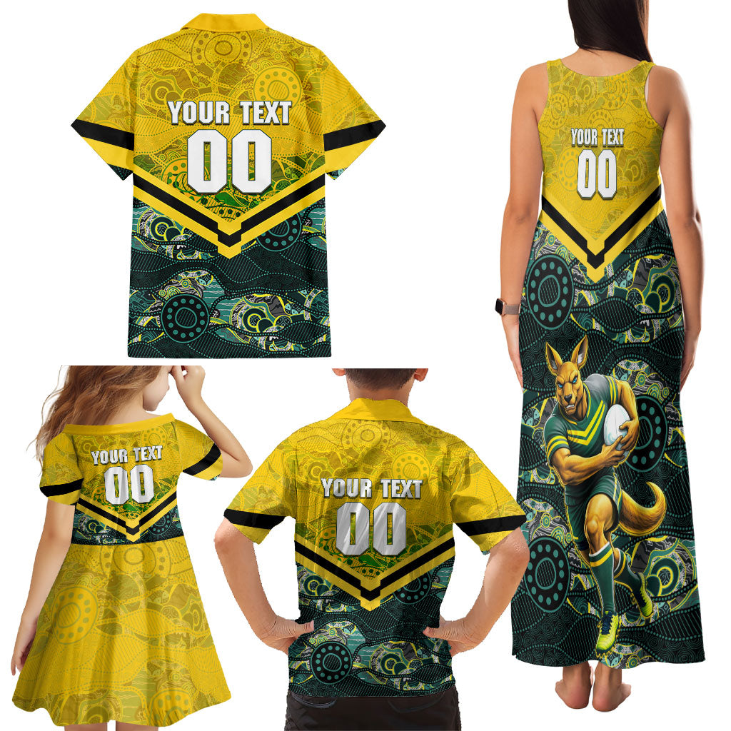 Personalised Kangaroos Rugby Family Matching Tank Maxi Dress and Hawaiian Shirt Aboriginal Pattern Australia Colors Tribal Sports