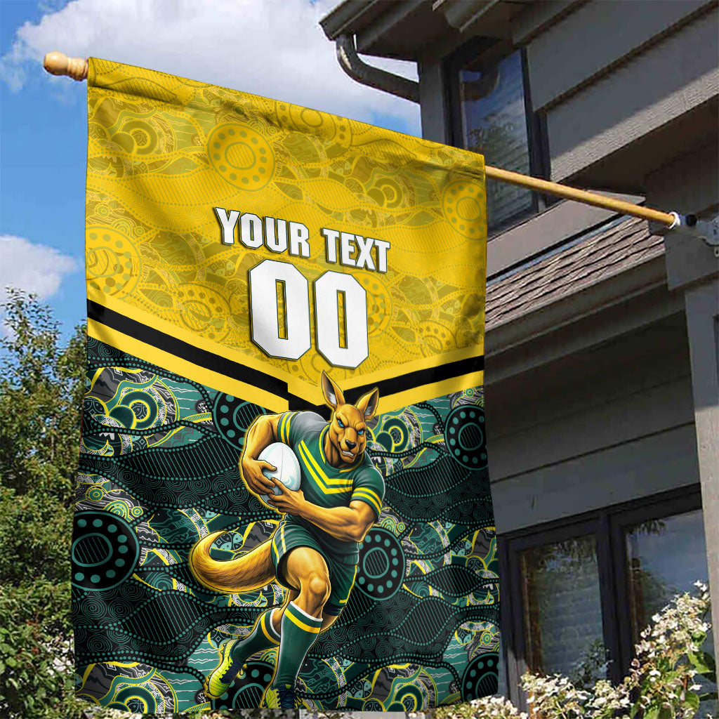 Personalised Kangaroos Rugby Garden Flag Aboriginal Pattern Australia Colors Tribal Sports