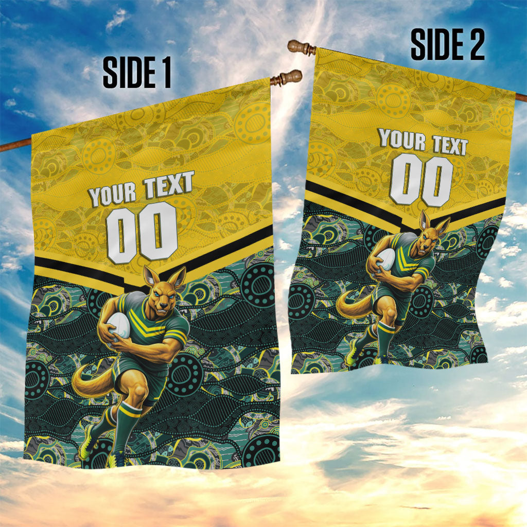 Personalised Kangaroos Rugby Garden Flag Aboriginal Pattern Australia Colors Tribal Sports