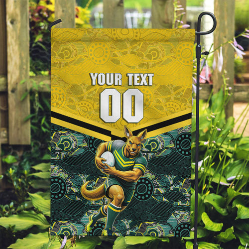 Personalised Kangaroos Rugby Garden Flag Aboriginal Pattern Australia Colors Tribal Sports