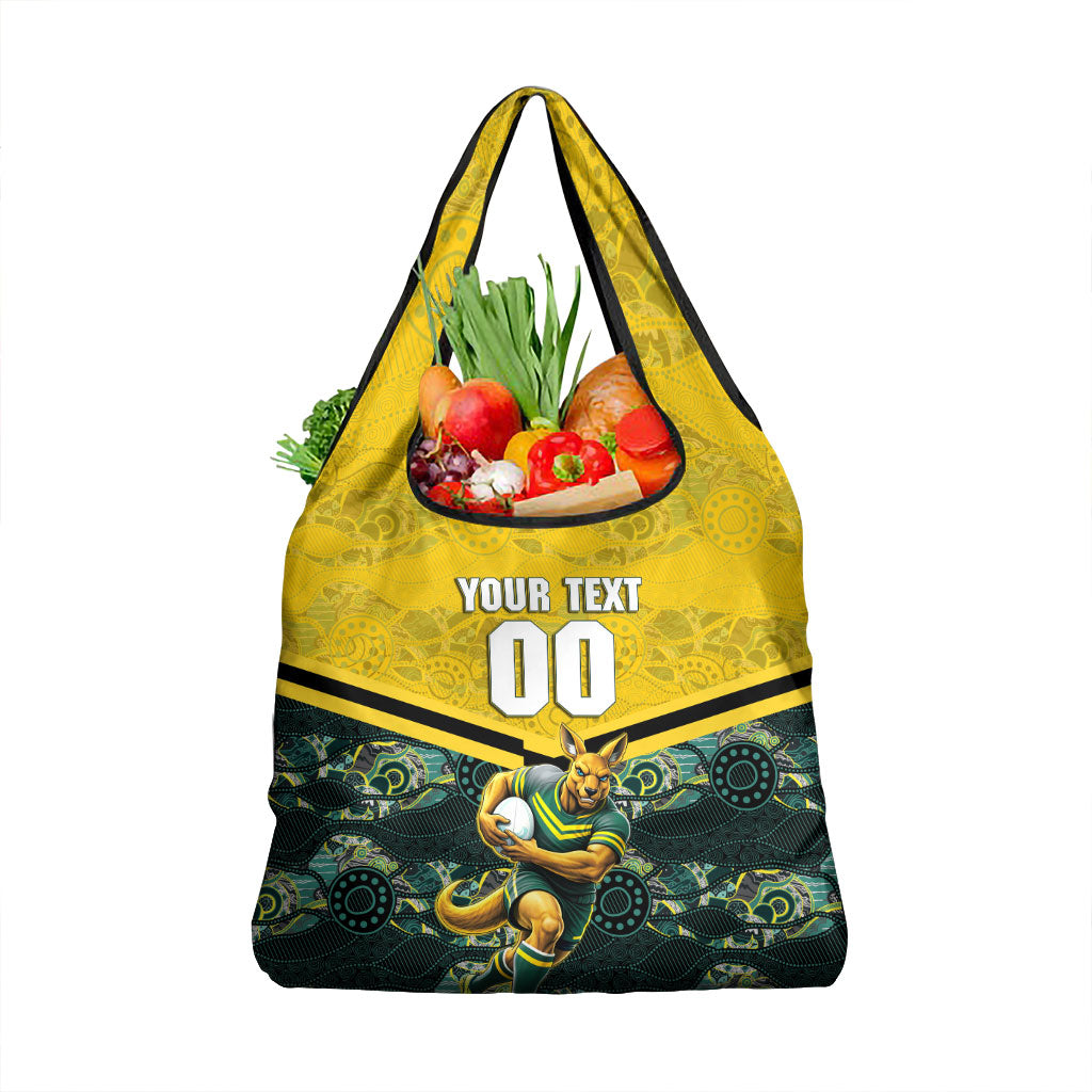 Personalised Kangaroos Rugby Grocery Bag Aboriginal Pattern Australia Colors Tribal Sports