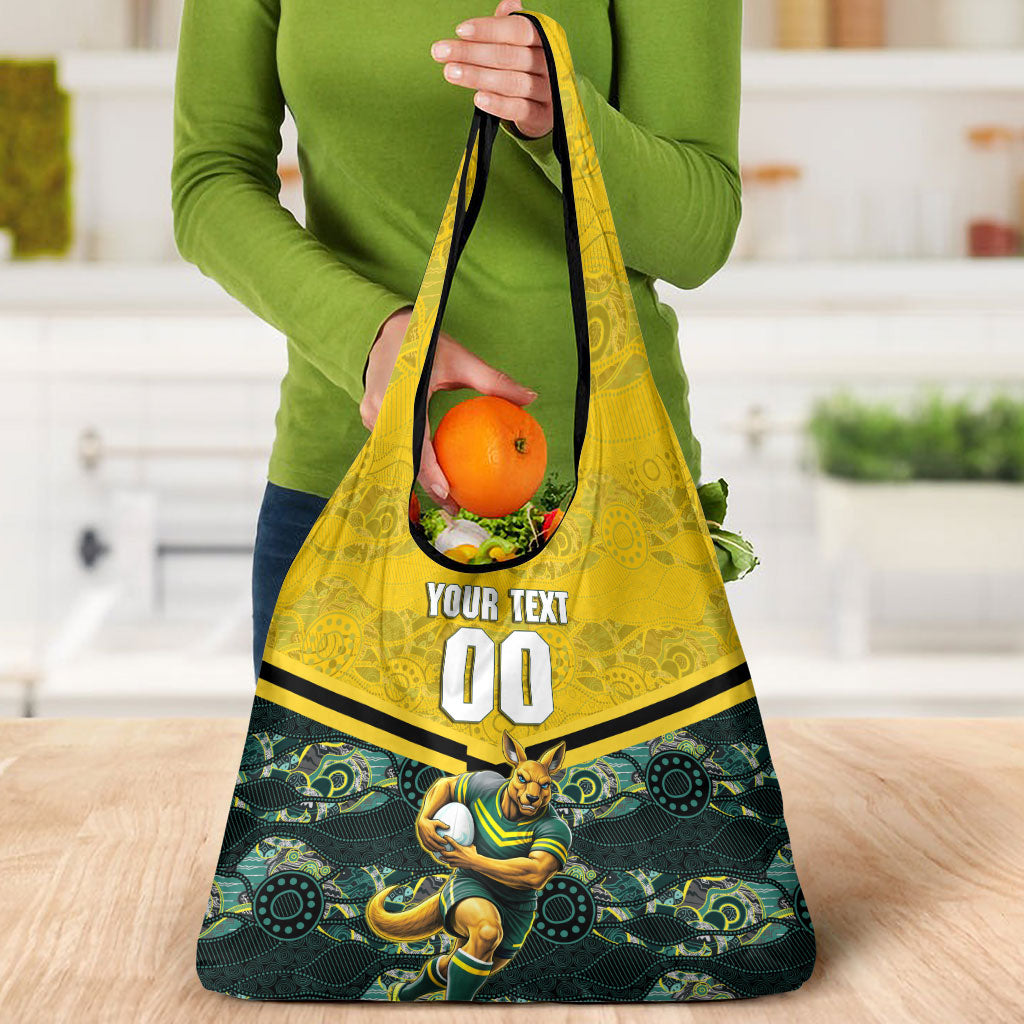 Personalised Kangaroos Rugby Grocery Bag Aboriginal Pattern Australia Colors Tribal Sports