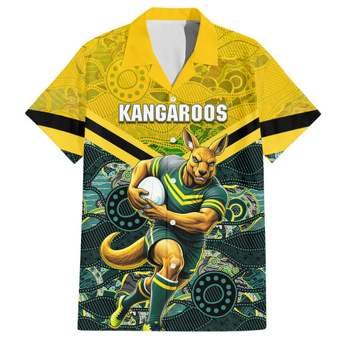 Personalised Kangaroos Rugby Hawaiian Shirt Aboriginal Pattern Australia Colors Tribal Sports
