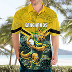 Personalised Kangaroos Rugby Hawaiian Shirt Aboriginal Pattern Australia Colors Tribal Sports