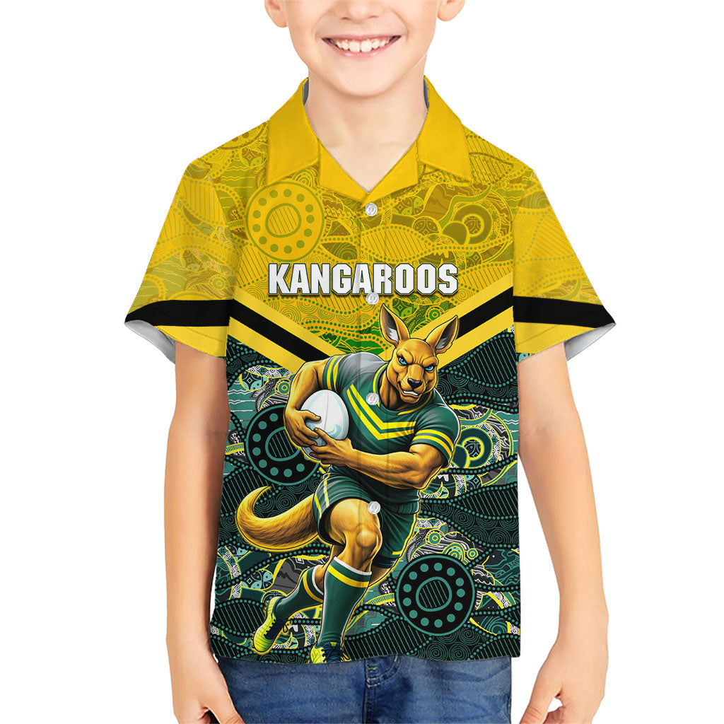 Personalised Kangaroos Rugby Hawaiian Shirt Aboriginal Pattern Australia Colors Tribal Sports