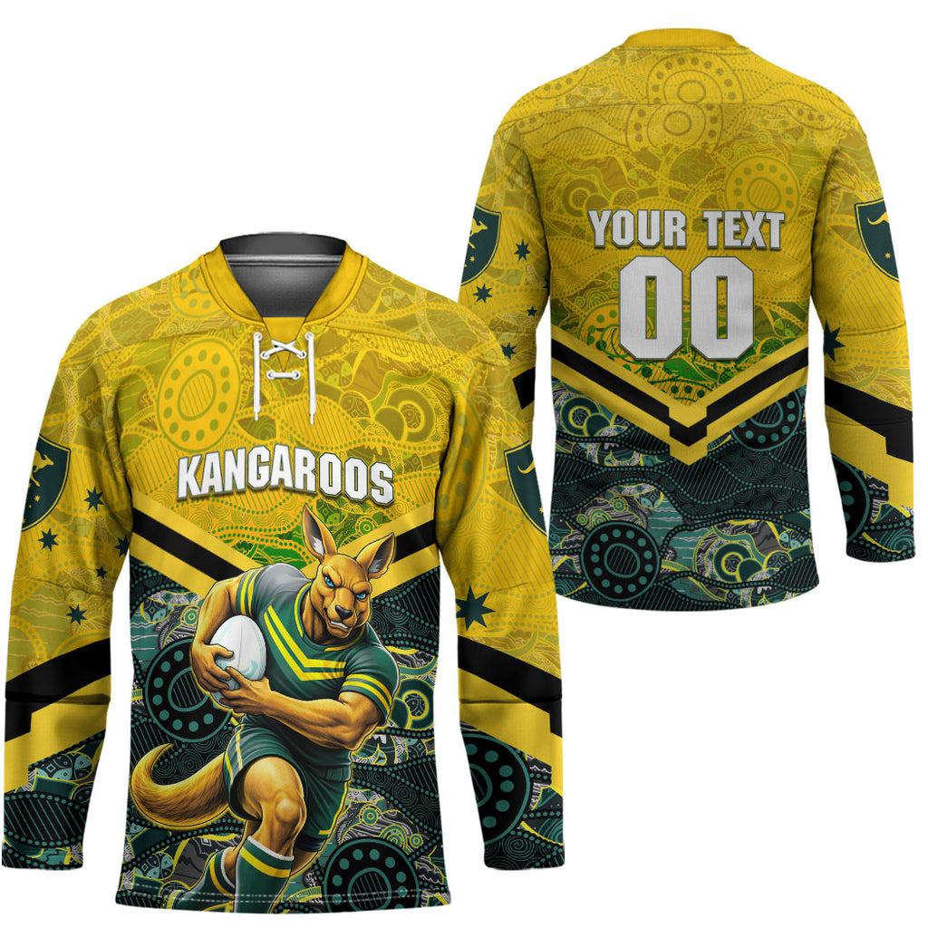 Personalised Kangaroos Rugby Hockey Jersey Aboriginal Pattern Australia Colors Tribal Sports
