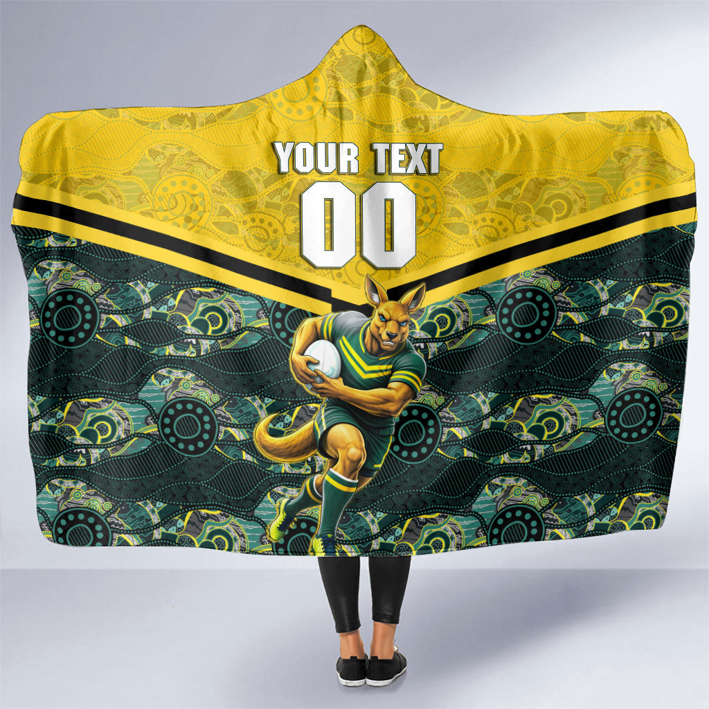 Personalised Kangaroos Rugby Hooded Blanket Aboriginal Pattern Australia Colors Tribal Sports