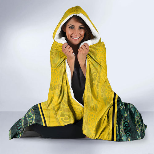 Personalised Kangaroos Rugby Hooded Blanket Aboriginal Pattern Australia Colors Tribal Sports