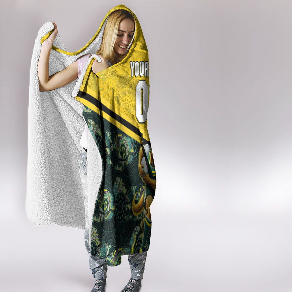 Personalised Kangaroos Rugby Hooded Blanket Aboriginal Pattern Australia Colors Tribal Sports