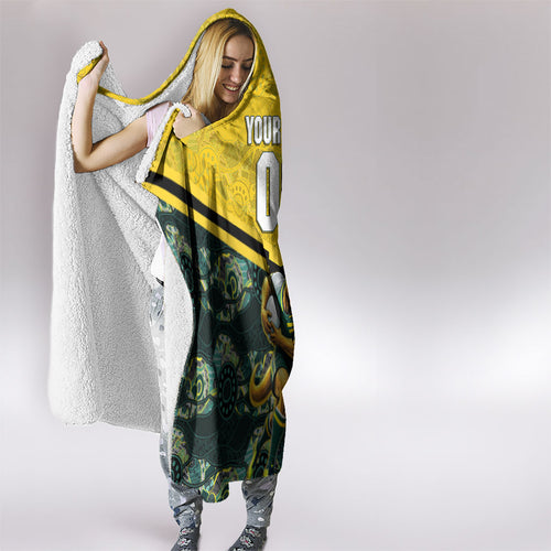 Personalised Kangaroos Rugby Hooded Blanket Aboriginal Pattern Australia Colors Tribal Sports